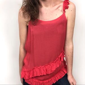 NEW RO & DE Coral Pink Assymetric Ruffled Tank